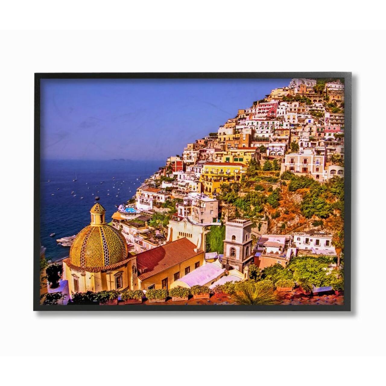 Stupell Industries Coast Town Ocean Landscape with Black Frame Wall Accent